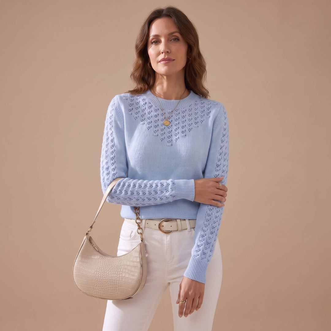 Women's Pointelle Knit Crewneck Long-Sleeve Sweater