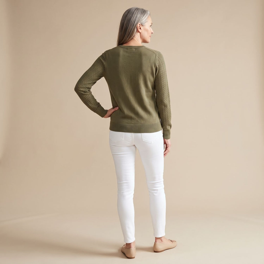 Women's Pointelle Knit Crewneck Long-Sleeve Sweater