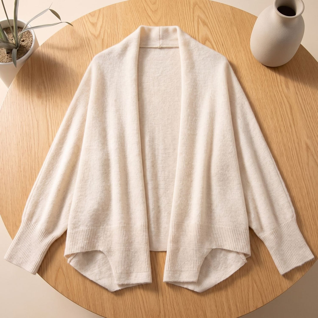 Women's Pure Wool Open-Front Shawl Cardigan - Cream