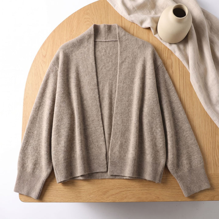 Women's Pure Wool Open-Front Shawl Cardigan - Camel