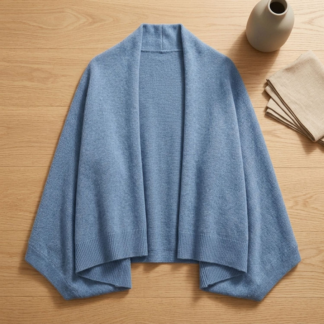 Women's Pure Wool Open-Front Shawl Cardigan - Blue