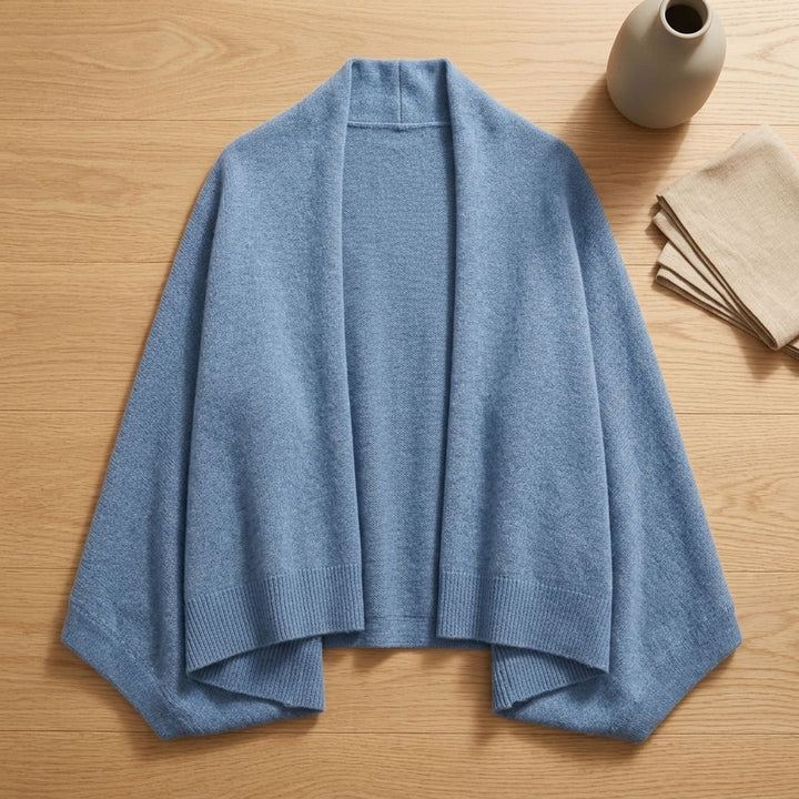 Women's Pure Wool Open-Front Shawl Cardigan - Blue