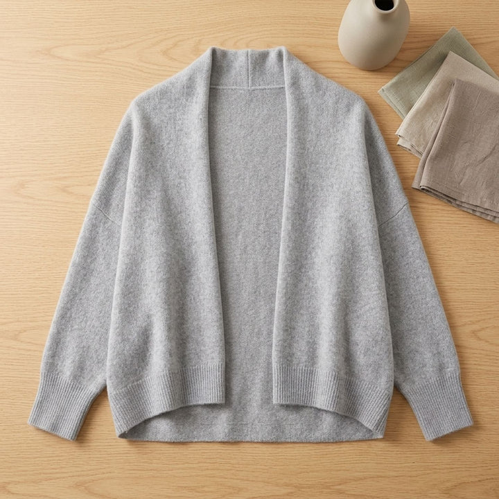 Women's Pure Wool Open-Front Shawl Cardigan - Gray