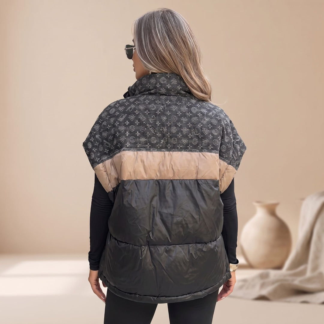 Women's Quilted Contrast-Panel Sleeveless Puffer Jacket