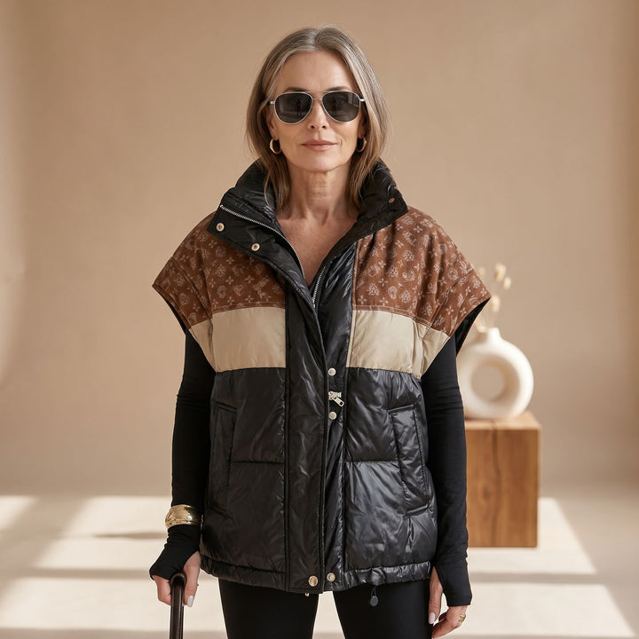 Women's Quilted Contrast-Panel Sleeveless Puffer Jacket