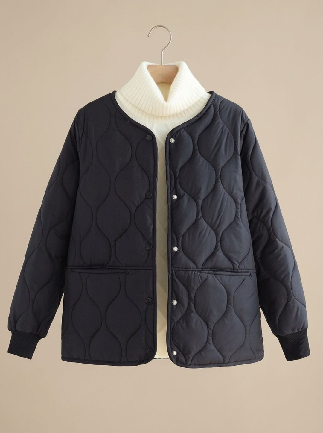 Women's Quilted Cotton-Padded V-Neck Snap-Button Jacket