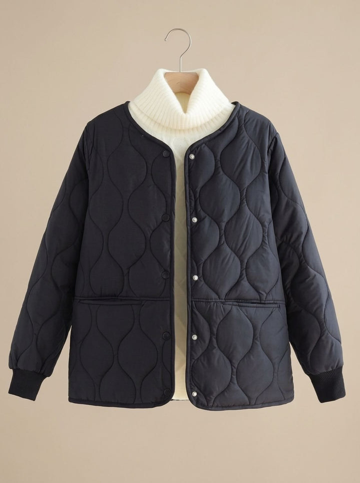 Women's Quilted Cotton-Padded V-Neck Snap-Button Jacket