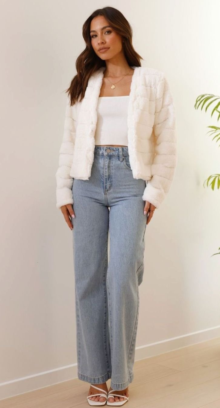 Women's Quilted Faux Fur Open-Front Cropped Evening Jacket