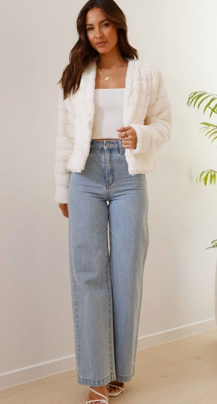Women's Quilted Faux Fur Open-Front Cropped Evening Jacket