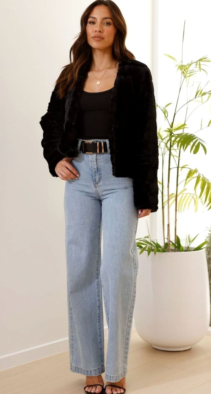 Women's Quilted Faux Fur Open-Front Cropped Evening Jacket