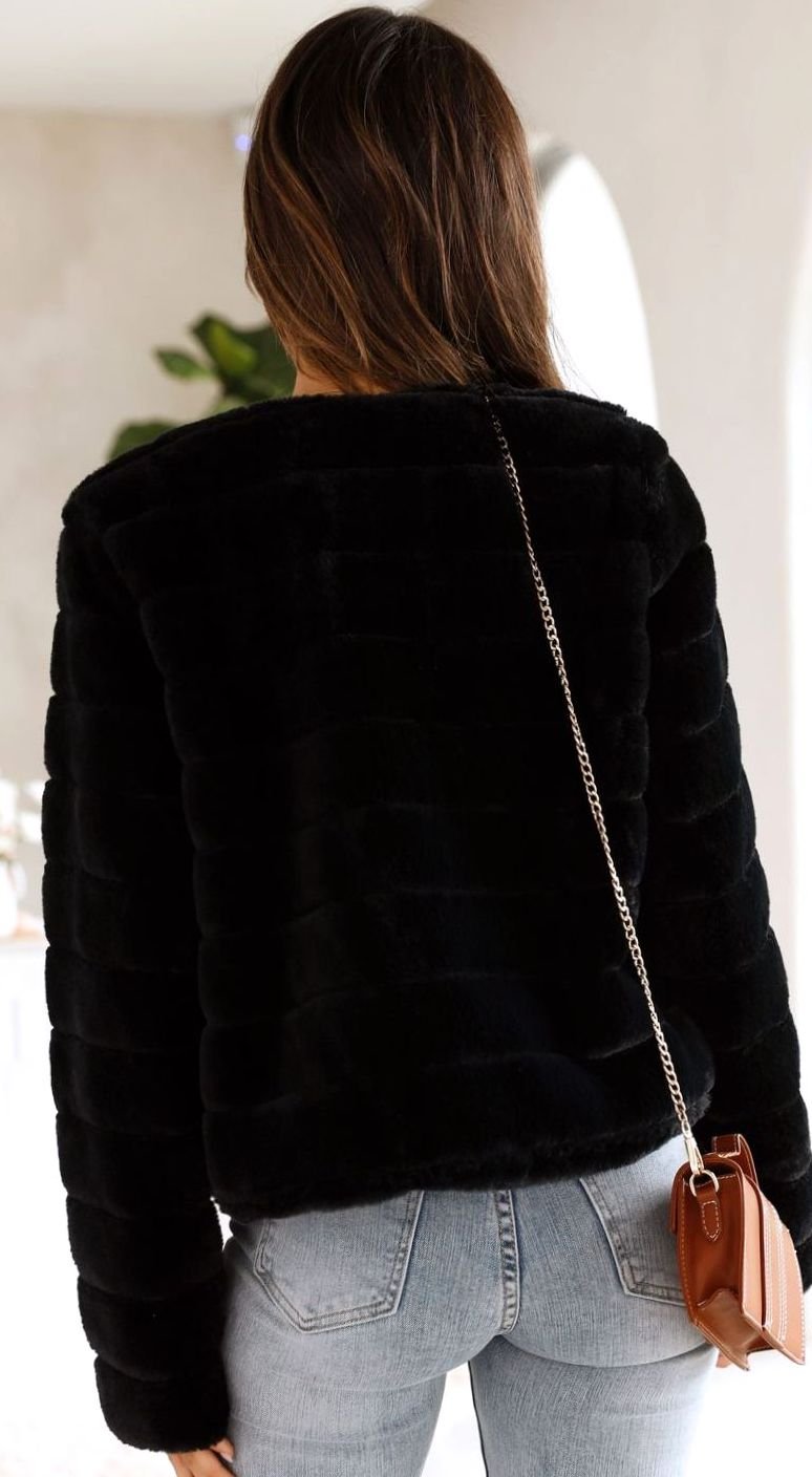 Women's Quilted Faux Fur Open-Front Cropped Evening Jacket