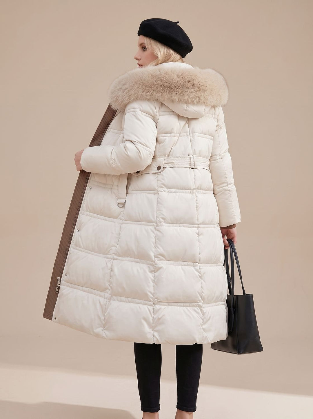 Women's Quilted Fur-Hood Full-Length Puffer Coat
