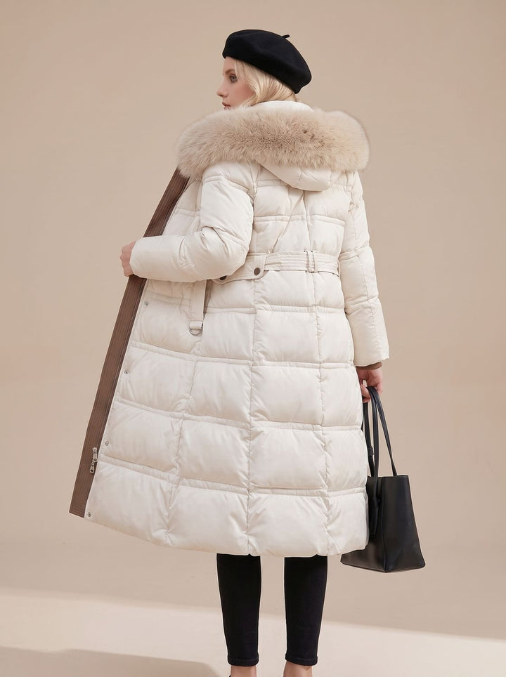 Women's Quilted Fur-Hood Full-Length Puffer Coat