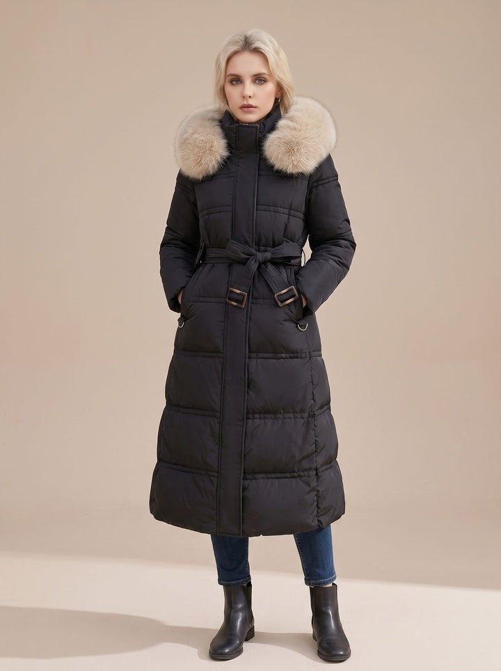 Women's Quilted Fur-Hood Full-Length Puffer Coat