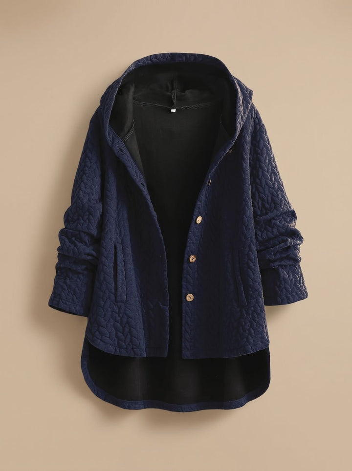 Women's Quilted Hooded Button-Front Asymmetric Coat - Blue