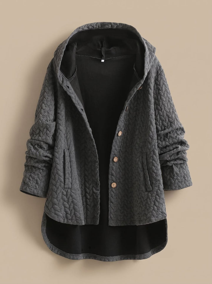 Women's Quilted Hooded Button-Front Asymmetric Coat - Gray