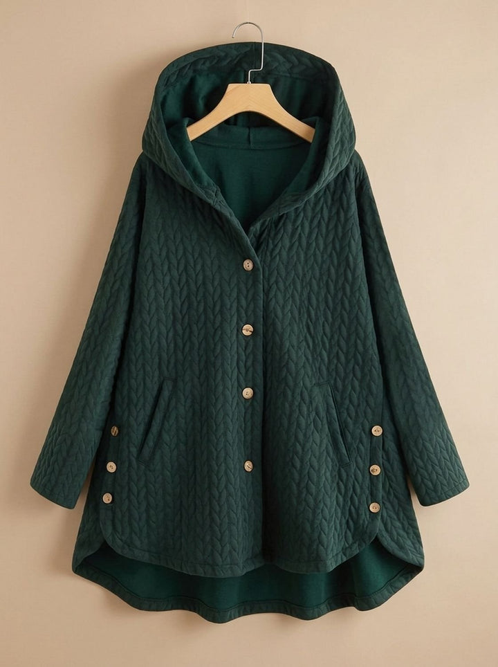 Women's Quilted Hooded Button-Front Asymmetric Coat - Green