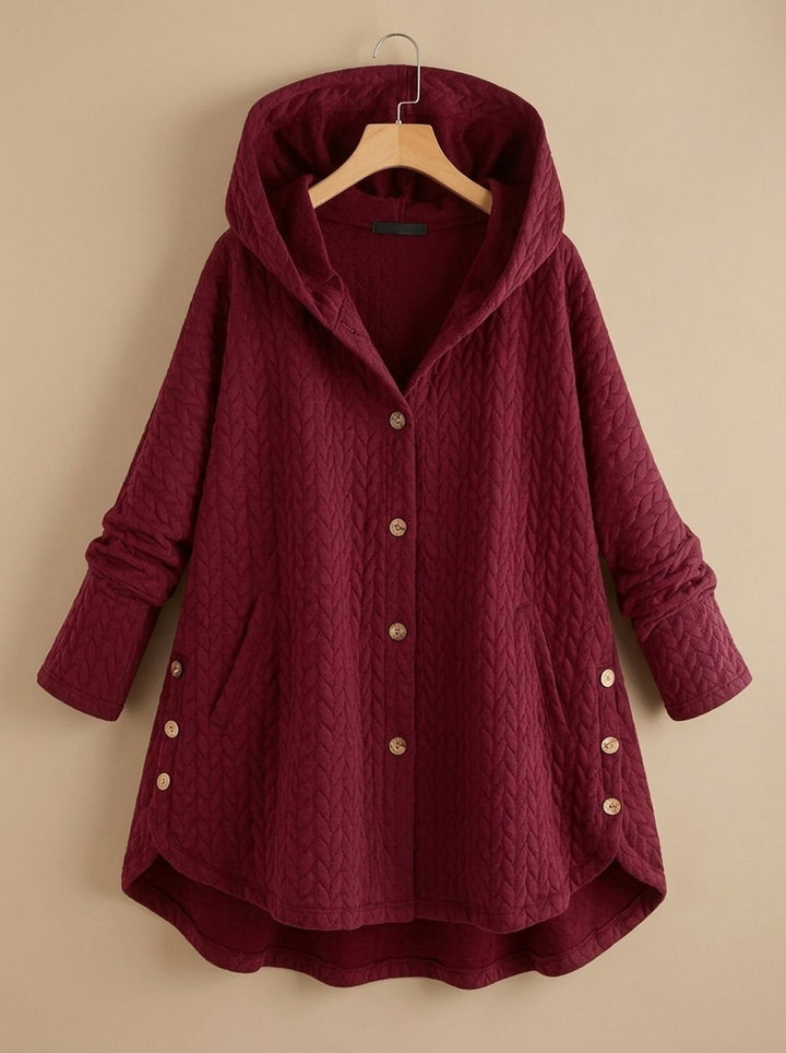 Women's Quilted Hooded Button-Front Asymmetric Coat - Red