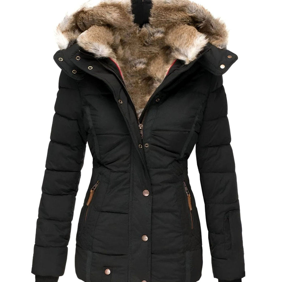 Women's Quilted Hooded Fur-Trim Puffer Jacket - Black