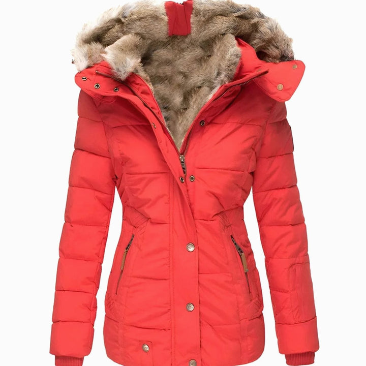Women's Quilted Hooded Fur-Trim Puffer Jacket - Red