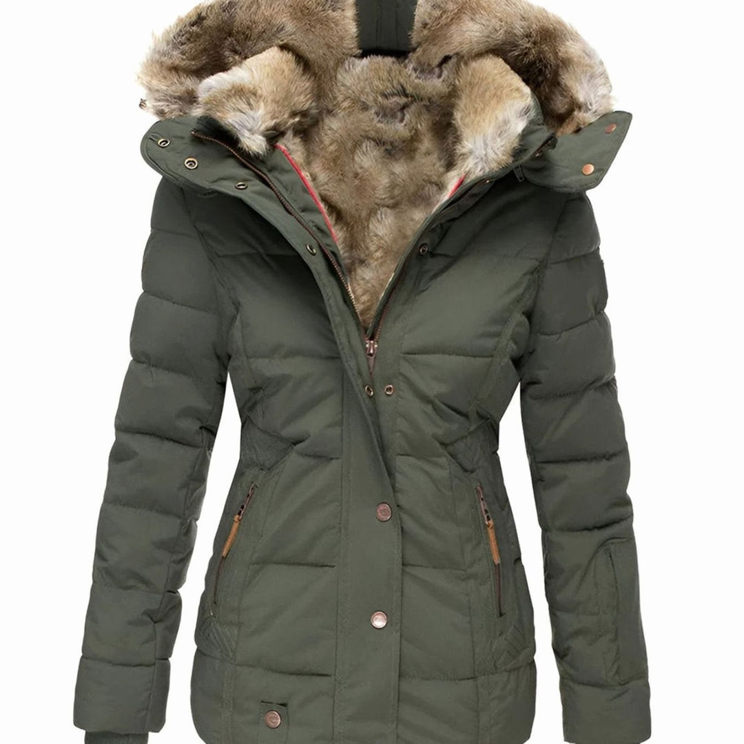 Women's Quilted Hooded Fur-Trim Puffer Jacket - Green