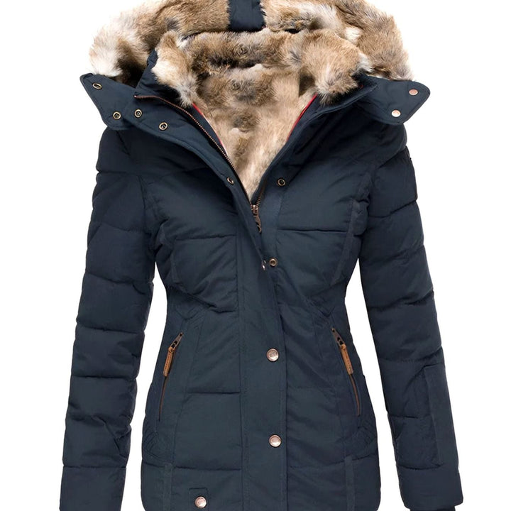 Women's Quilted Hooded Fur-Trim Puffer Jacket - Navy Blue