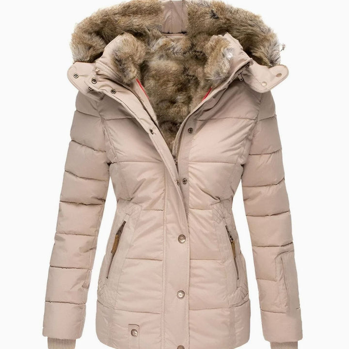 Women's Quilted Hooded Fur-Trim Puffer Jacket - Beige