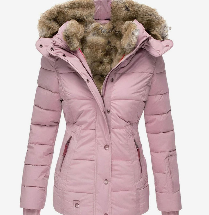 Women's Quilted Hooded Fur-Trim Puffer Jacket - Pink