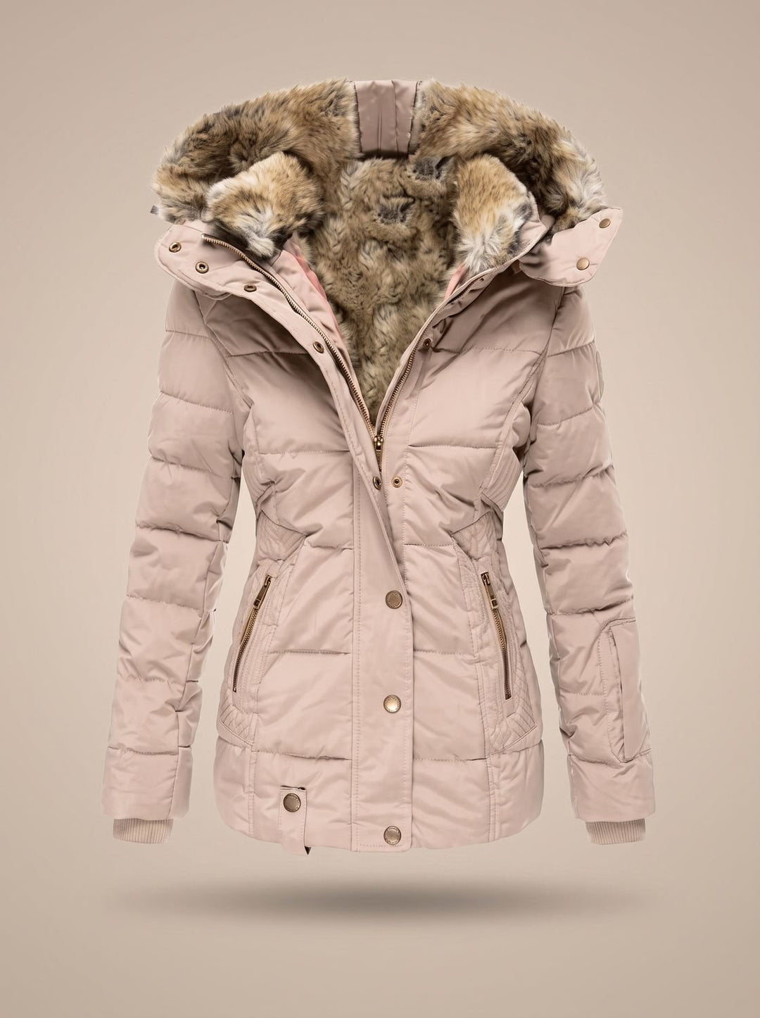 Women's Quilted Hooded Puffer Coat Faux Fur Longline Jacket