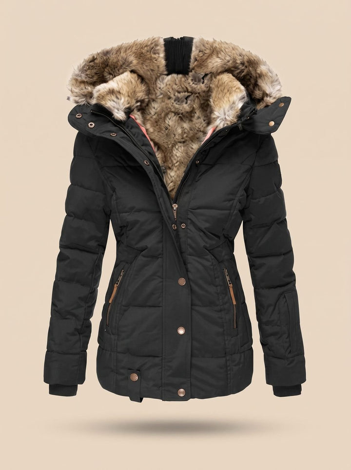 Women's Quilted Hooded Puffer Coat Faux Fur Longline Jacket