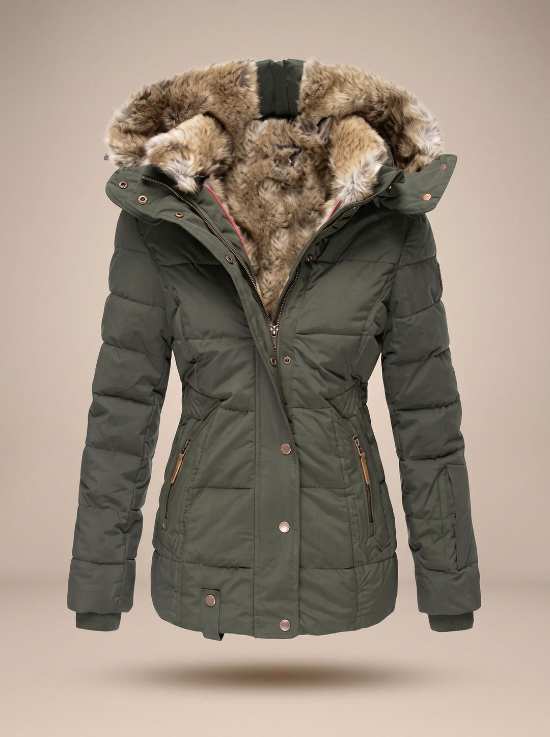 Women's Quilted Hooded Puffer Coat Faux Fur Longline Jacket