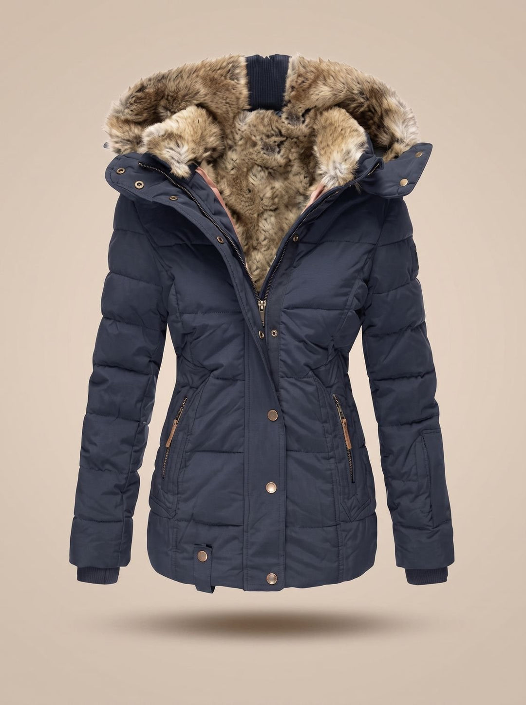 Women's Quilted Hooded Puffer Coat Faux Fur Longline Jacket