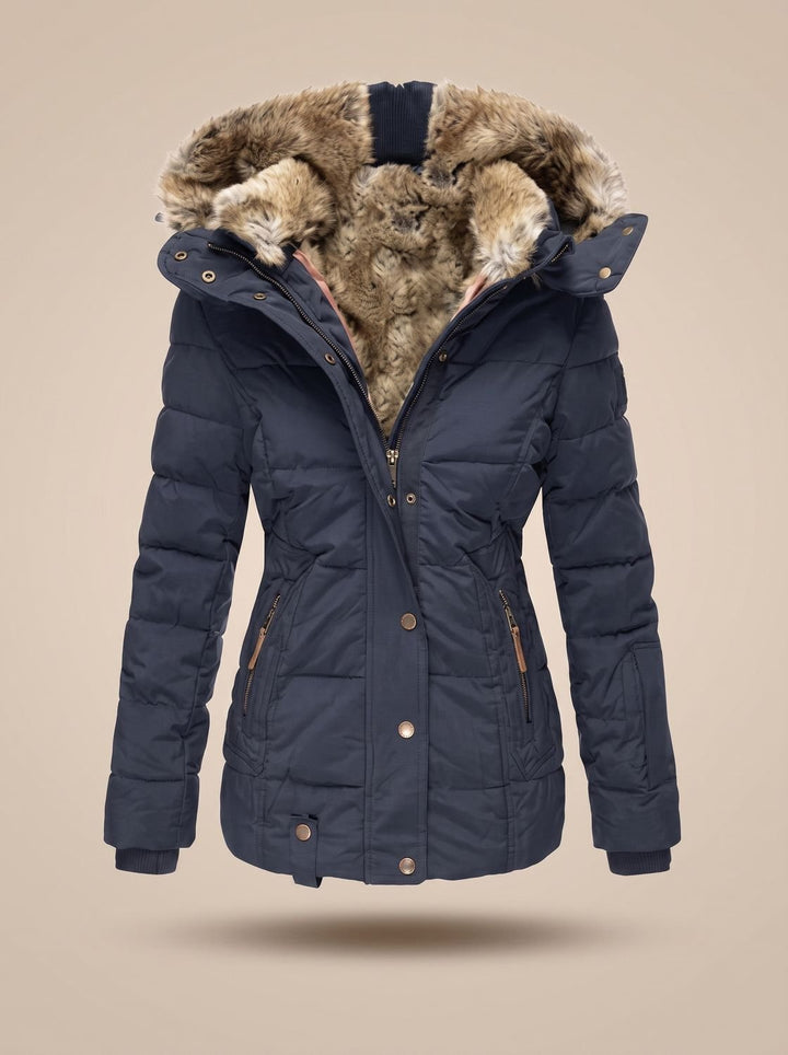 Women's Quilted Hooded Puffer Coat Faux Fur Longline Jacket