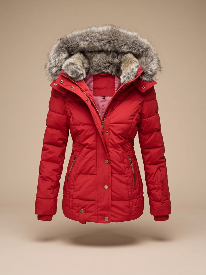 Women's Quilted Hooded Puffer Coat Faux Fur Longline Jacket