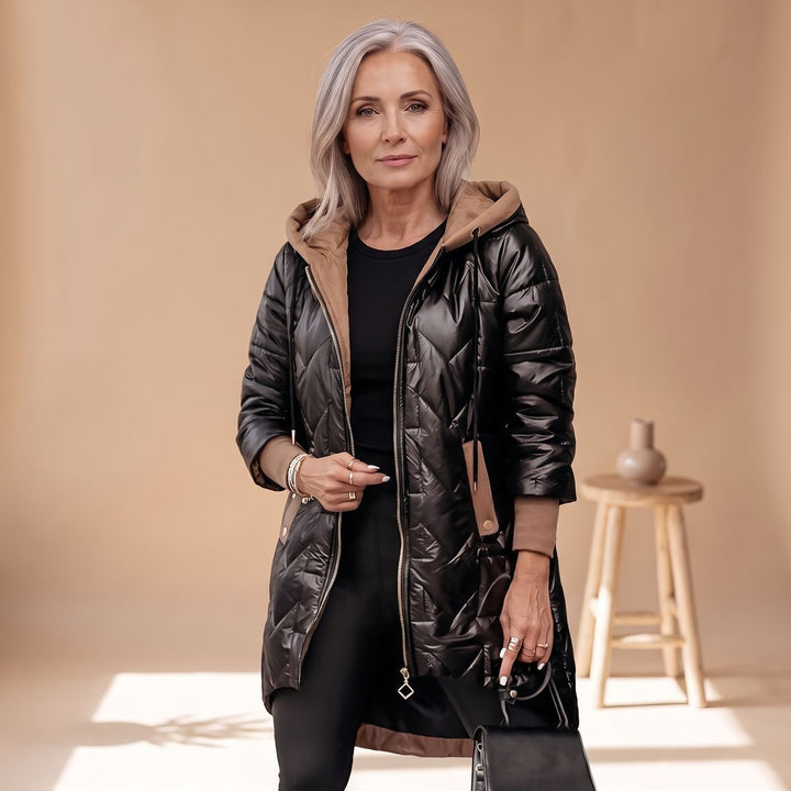 Women's Quilted Hooded Zip-Up Puffer Jacket - Black