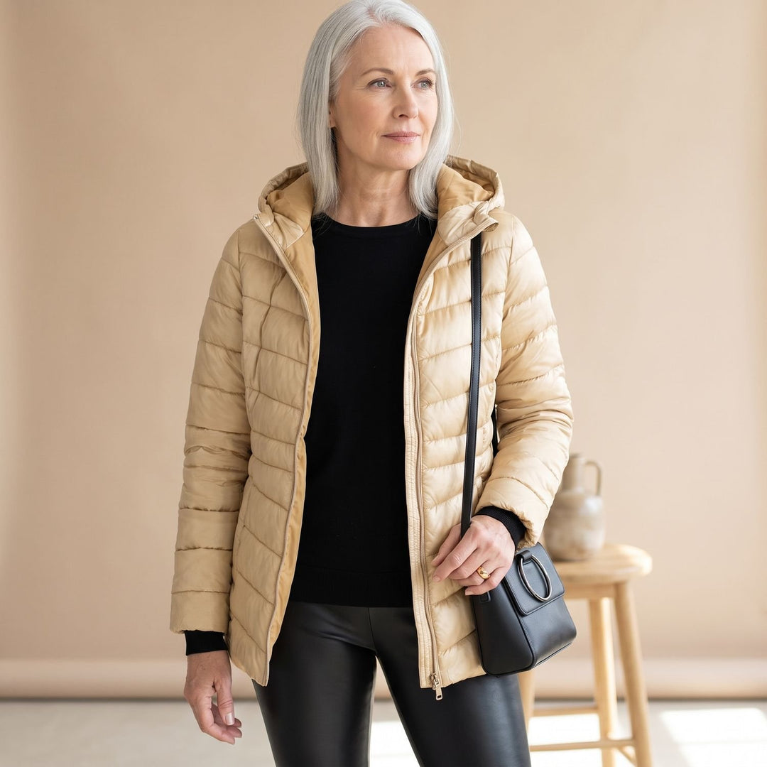 Women's Quilted Hooded Zip-Up Puffer Jacket - Brown