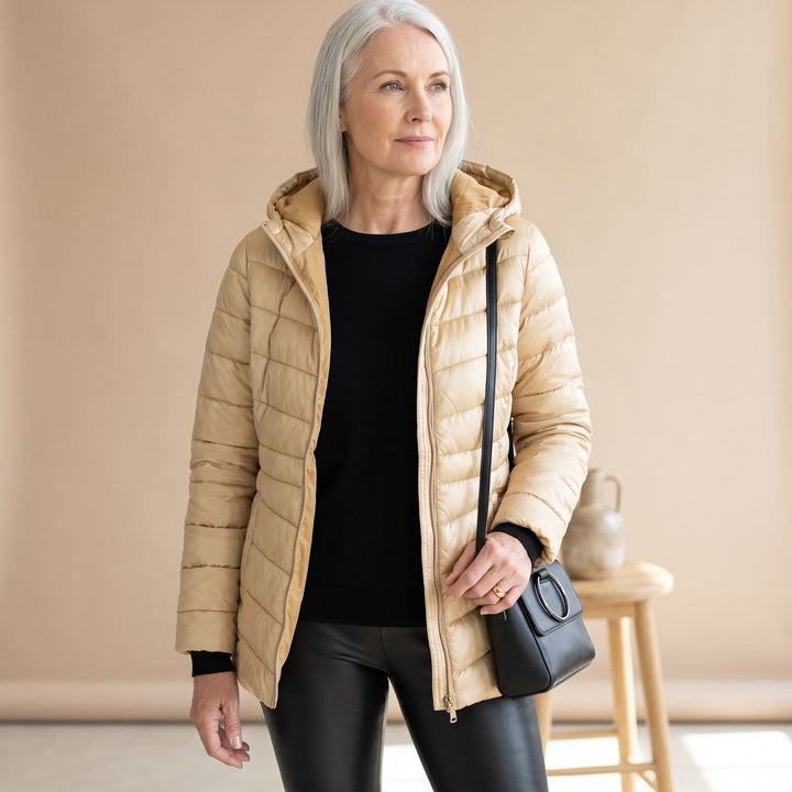 Women's Quilted Hooded Zip-Up Puffer Jacket - Brown