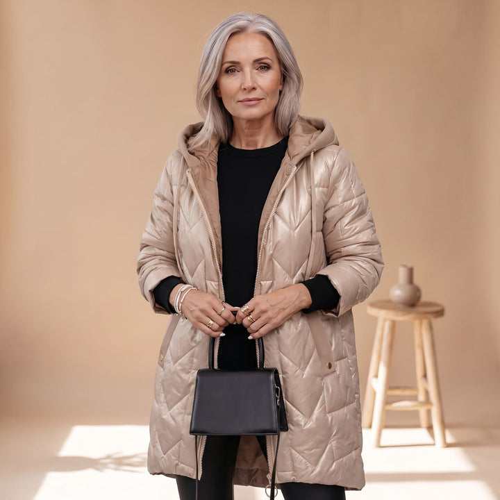 Women's Quilted Hooded Zip-Up Puffer Jacket - Khaki