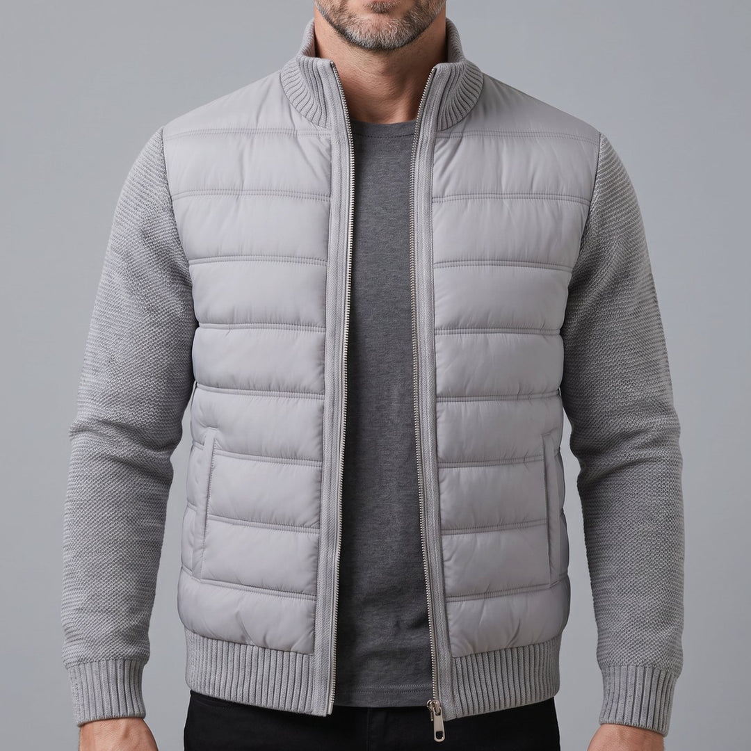 Women's Quilted Jacket Fleece-Sleeve Full-Zip Hybrid Puffer