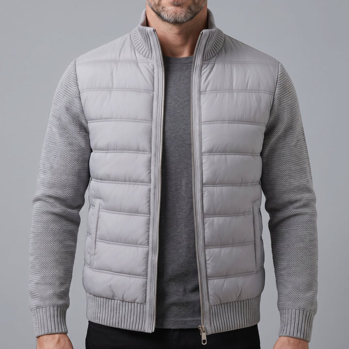 Women's Quilted Jacket Fleece-Sleeve Full-Zip Hybrid Puffer