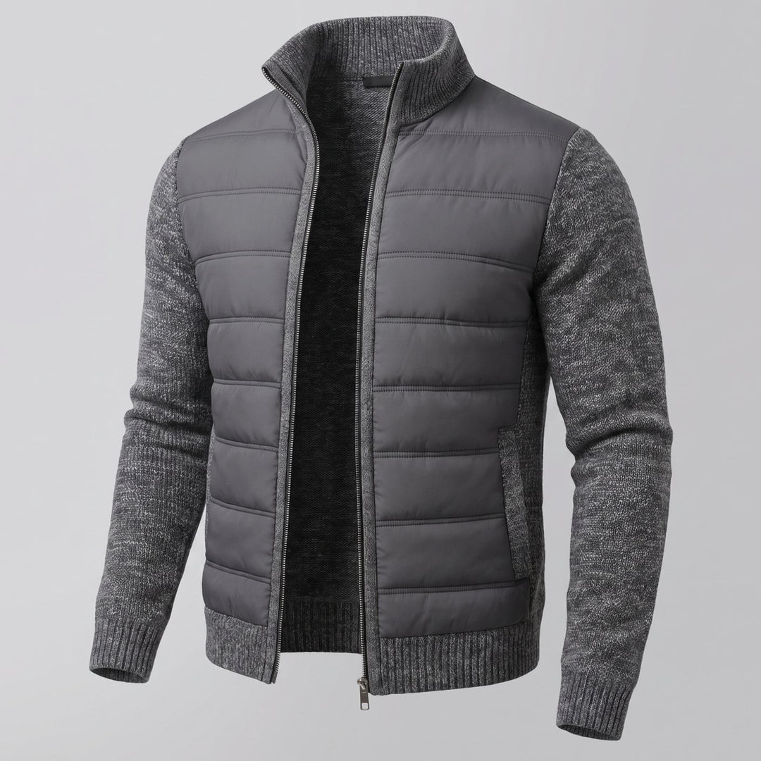 Women's Quilted Jacket Fleece-Sleeve Full-Zip Hybrid Puffer