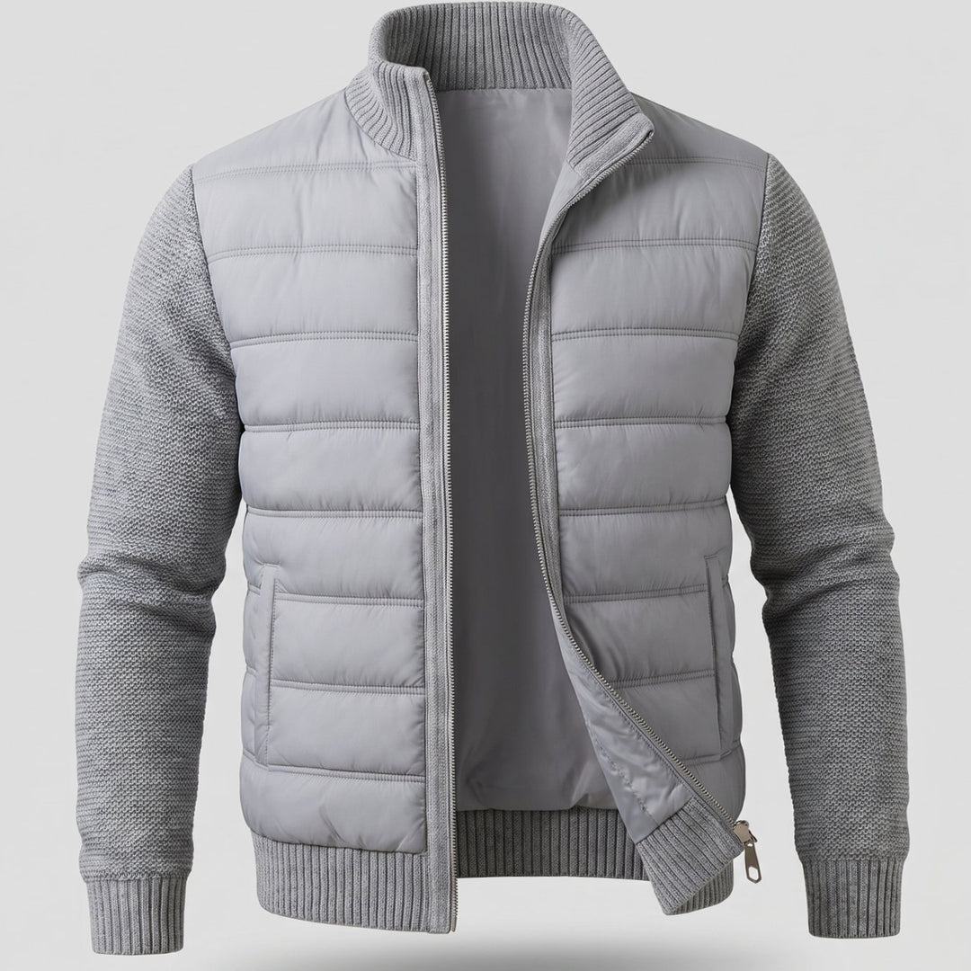 Women's Quilted Jacket Fleece-Sleeve Full-Zip Hybrid Puffer - Dark Gray