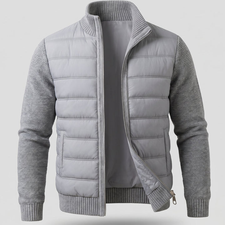 Women's Quilted Jacket Fleece-Sleeve Full-Zip Hybrid Puffer - Dark Gray