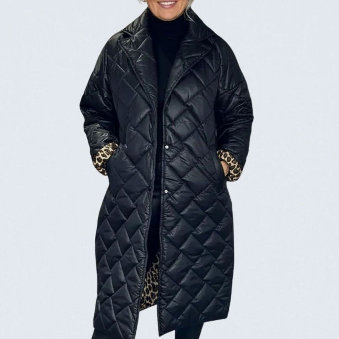 Women's Quilted Midi Winter Coat Reversible Leopard-Lined Puffer