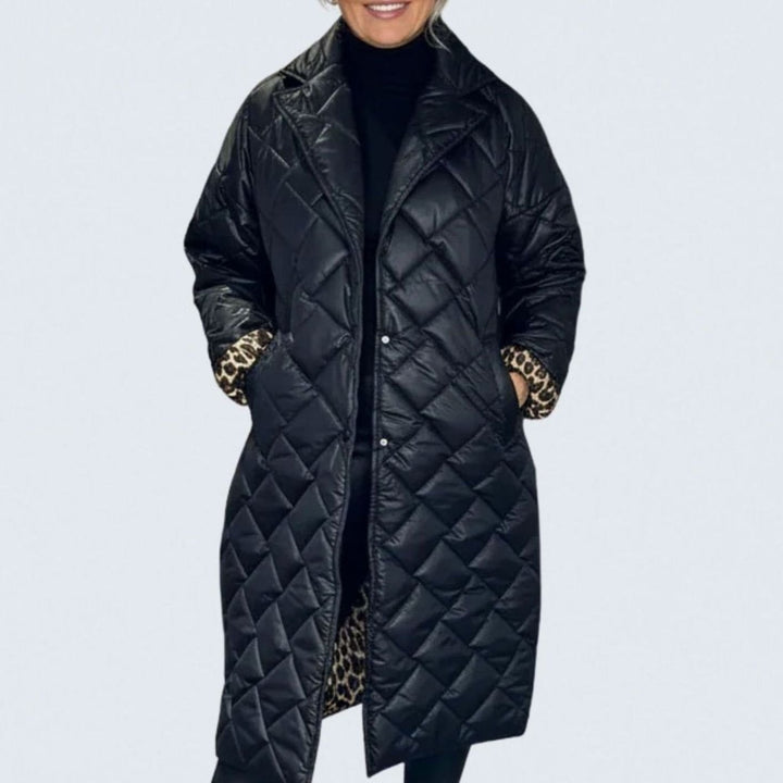 Women's Quilted Midi Winter Coat Reversible Leopard-Lined Puffer