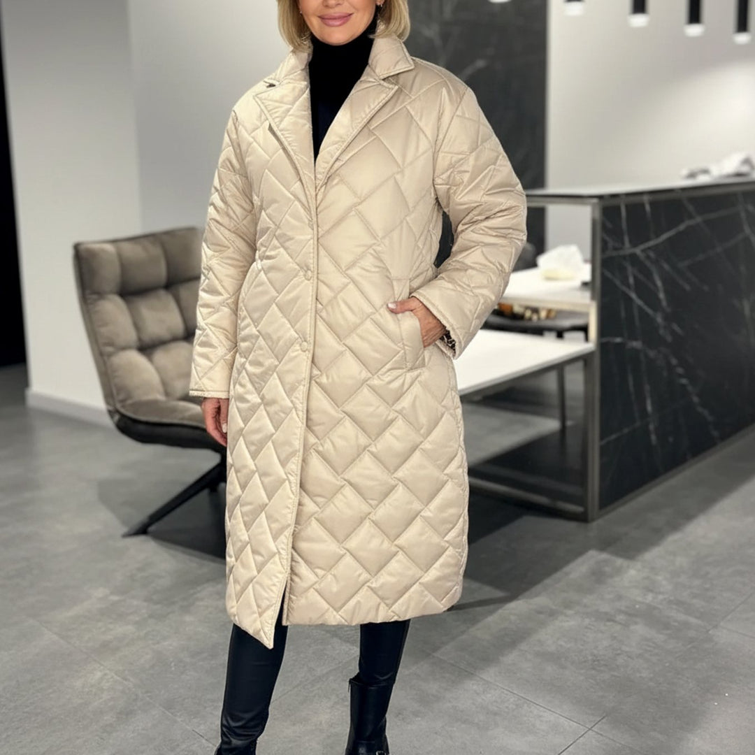 Women's Quilted Midi Winter Coat Reversible Leopard-Lined Puffer - Beige