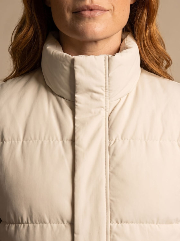 Women's Quilted Puffer Vest High Mock-Neck Flap-Pocket Sleeveless Jacket