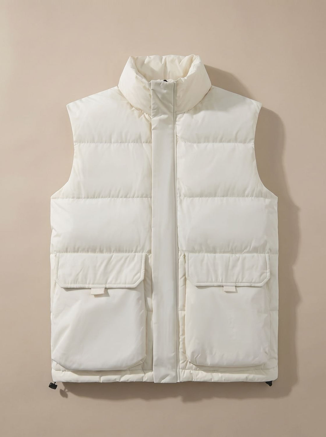 Women's Quilted Puffer Vest High Mock-Neck Flap-Pocket Sleeveless Jacket - Ecru White