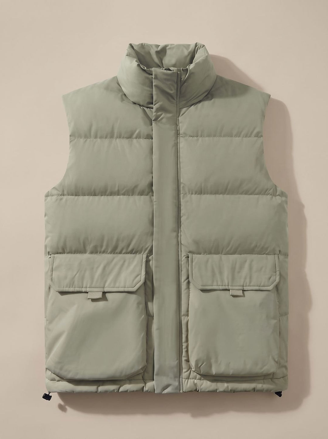 Women's Quilted Puffer Vest High Mock-Neck Flap-Pocket Sleeveless Jacket - Light Green