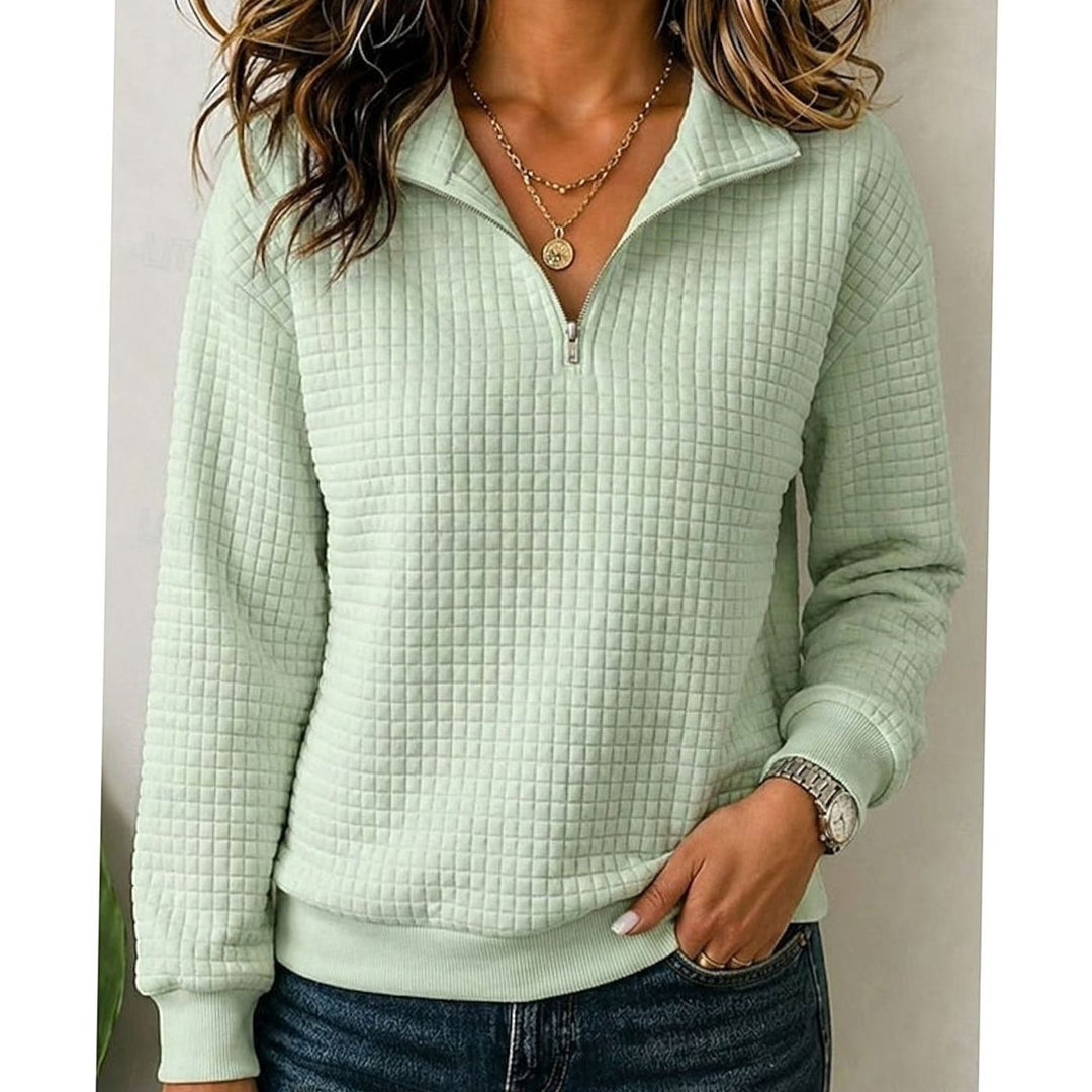 Women's Quilted Quarter-Zip Pullover Sweater Stand Collar - Light Green